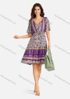 Wholesale Women's Casual Folkloric Vintage Floral Print Short Sleeve Drawstring Short Dress - Liuhuamall