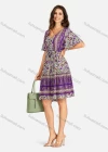 Wholesale Women's Casual Folkloric Vintage Floral Print Short Sleeve Drawstring Short Dress - Liuhuamall