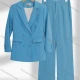 Wholesale Women's Formal Lapel Plain Flap Pockets Double Breasted Blazer & Pocket Pants 2-Piece Suit Sets Blue Clothing Wholesale Market Liuhua