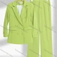 Wholesale Women's Formal Lapel Double Breasted Plain Flap Pockets Blazer & Pocket Pants 2-Piece Suit Sets Green Clothing Wholesale Market Liuhua