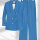 Wholesale Women's Formal Double Breasted Plain Shawl Collar Button Decor Blazer & Pocket Pants 2-Piece Suit Sets Blue Clothing Wholesale Market Liuhua