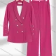 Wholesale Women's Formal Shawl Collar Double Breasted Plain Button Decor Blazer & Pocket Pants 2-Piece Suit Sets Rose Red Clothing Wholesale Market Liuhua