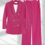 Wholesale Women's Formal Shawl Collar Double Breasted Plain Button Decor Blazer & Pocket Pants 2-Piece Suit Sets preview