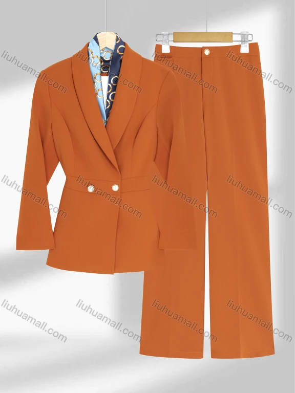 Wholesale Women's Formal Shawl Collar Double Breasted Plain Blazer & Pants 2-Piece Suit Sets