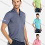 Wholesale Men's Sporty Plain Stand Collar Short Sleeve Zip Front Reflective Stripes Tee preview