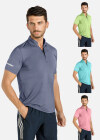 Wholesale Men's Sporty Plain Stand Collar Short Sleeve Zip Front Reflective Stripes Tee - Liuhuamall