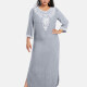 Women's African Embroidery Robe 3/4 Sleeve Split Side Floral Curved Hem Maxi Dress Gray Clothing Wholesale Market -LIUHUA