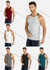 Wholesale Men's Sporty Plain Racerback Round Neck Slim Fit Stretch Tank Top - Liuhuamall