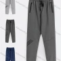 Wholesale Men's Sporty Plain Striped Trim Drawstring Zipper Pockets Pants preview