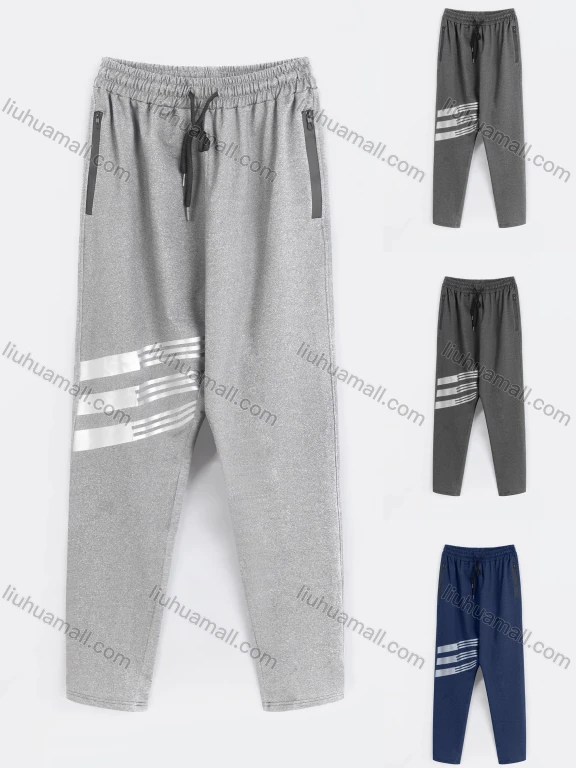 Wholesale Men's Sporty Plain Reflective Stripes Drawstring Zipper Pockets Pants LIUHUA CLOTHING WHOLESALE