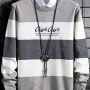 Wholesale Men's Casual Crew Neck Long Sleeve Colorblock Letter Print Knit Sweater preview