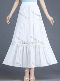 Wholesale Women's Casual Elastic Waist Eyelet Embroidered Plain Skirt, LIUHUA CLOTHING WHOLESALE