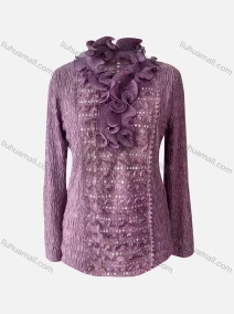Wholesale Women's Causal Embroidered Long Sleeve Appliques Sequin Plain Blouse, LIUHUA CLOTHING WHOLESALE