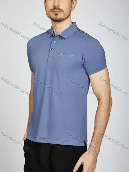 Wholesale Men's Casual Plain Embroidery Short Sleeve Striped Trim Split Side Polo Shirt LF010#