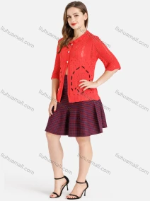 Wholesale Women's Rib-knit Button Down Cut Out Half Sleeve Knit Cardigan, LIUHUA CLOTHING WHOLESALE