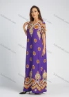 Wholesale Women's Vintage Print Batwing Sleeve Embroidered Trims Maxi Kaftan With Scarf - Liuhuamall