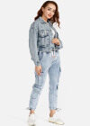 Wholesale Women's Fashion Long Sleeve Button Front Rhinestone Crop Denim Jacket - Liuhuamall