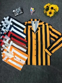 Wholesale Men's Casual Lapel Collar Long Sleeve Striped Button Down Shirt, LIUHUA CLOTHING WHOLESALE