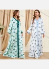 Wholesale Women's Arabic Muslim Islamic V Neck Splicing Dubai Embroidery Abaya Maxi Dress 3400# - Liuhuamall