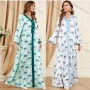 Wholesale Women's Arabic Muslim Islamic V Neck Splicing Dubai Embroidery Abaya Maxi Dress 3400# preview