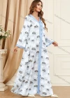 Wholesale Women's Arabic Muslim Islamic V Neck Splicing Dubai Embroidery Abaya Maxi Dress 3400# - Liuhuamall