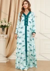 Wholesale Women's Arabic Muslim Islamic V Neck Splicing Dubai Embroidery Abaya Maxi Dress 3400# - Liuhuamall
