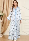 Wholesale Women's Arabic Muslim Islamic V Neck Splicing Dubai Embroidery Abaya Maxi Dress 3400# - Liuhuamall