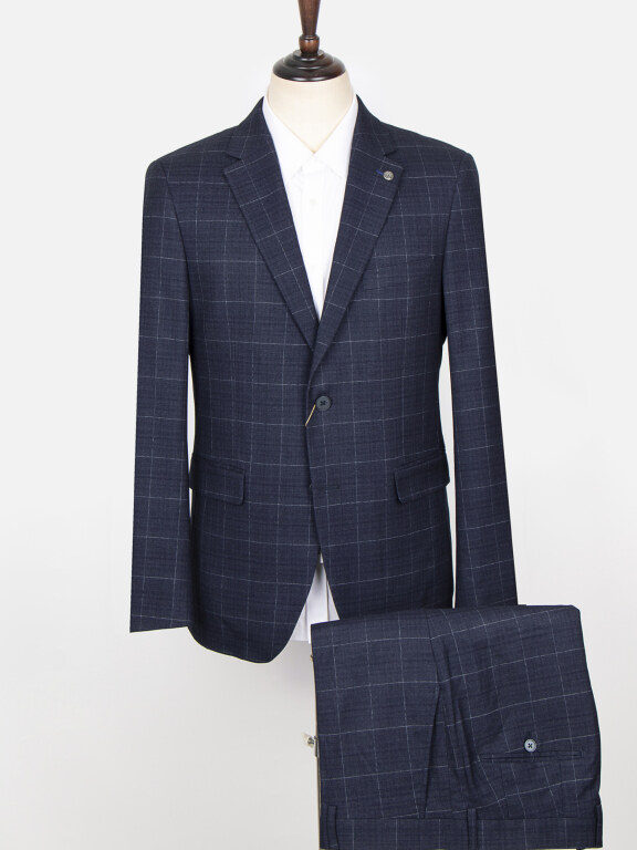 Men's Plaid Print 2 Button Flap Pockets Lapel Blazer & Suit Pants 2-Piece Suit Sets SD220329S#, Clothing Wholesale Market -LIUHUA, MEN, Suits-Blazers
