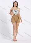Wholesale Women's Casual High Waist Plain Ribbed Shorts With Belt - Liuhuamall