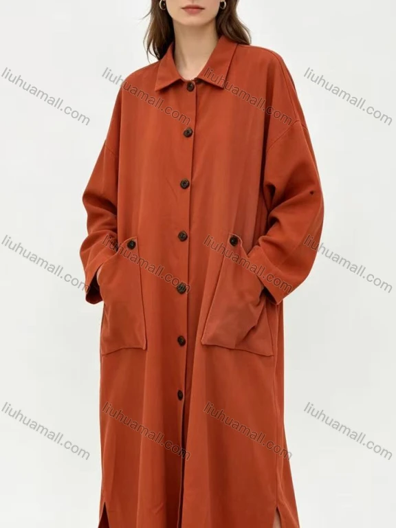 Wholesale Women's Ankle-Length Oversized Shirt Dress | Side Pockets & Side Slits