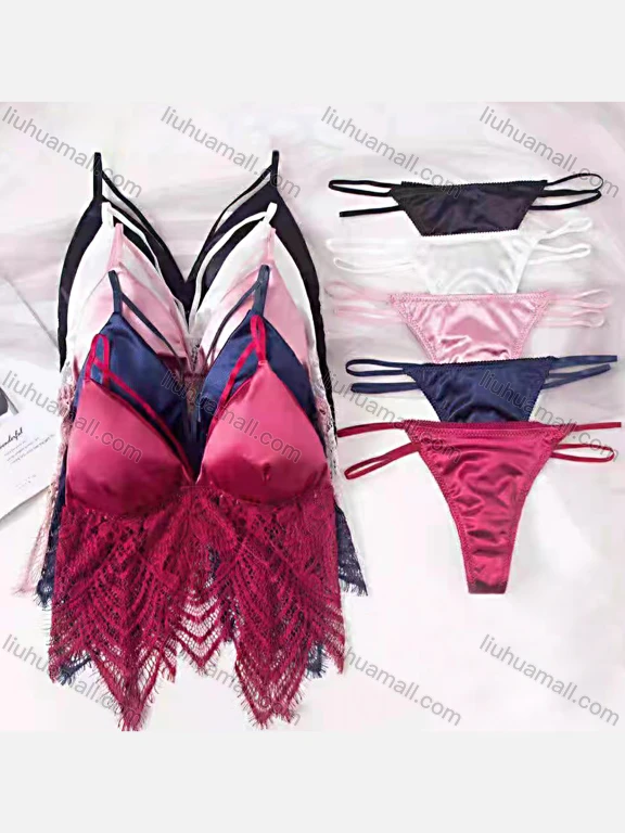 Wholesale Women's Plain Guipure Lace Bra & Thongs Brief 2 Pieces Set
