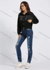 Wholesale Women's Fashion Plain Tassel Rhinestone Rivets Decor Cowgirl Crop Denim Jacket - Liuhuamall