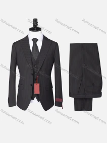 Wholesale Men's Formal Business Lapel Striped Two Button Blazer Jacket & Single Breasted Waistcoat & Pants 3 Piece Suit Set, LIUHUA CLOTHING WHOLESALE