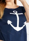 Wholesale Women's Summer Round Neck Anchor Print Tee&Maxi Striped Skirt Set - Liuhuamall