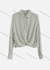 Wholesale Women's Casual Collared Long Sleeve Twist Hem Button Down Drop Shoulder Plain Shirts 241441# - Liuhuamall