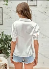 Wholesale Women's Collared Puff Sleeve Button Down Plain Satin Casual Shirt AY172# - Liuhuamall