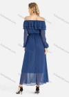 Wholesale Women's Plain Off Shoulder Long Sleeve Flounces Tie Front Mesh Tiered Chiffon Maxi Dress With Belt - Liuhuamall