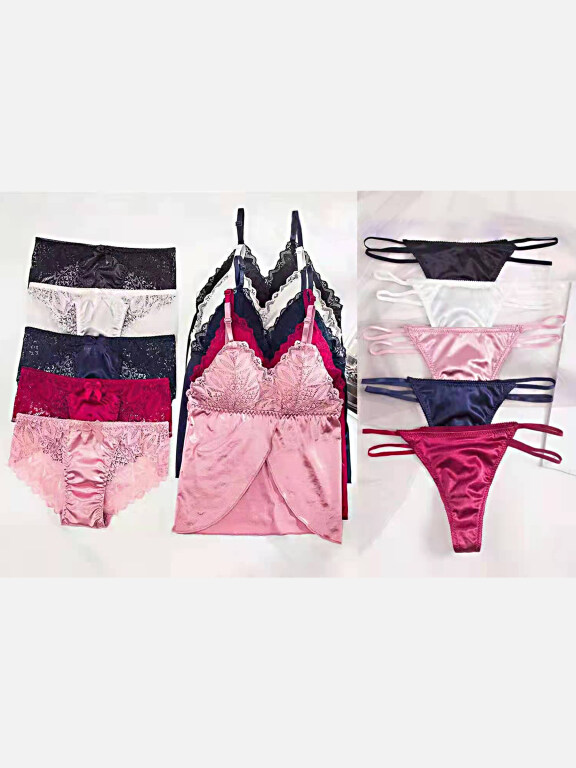 Women's Plain Lace Bra & Thongs Brief 2 Pieces Set, Clothing Wholesale Market -LIUHUA, WOMEN, Underwear