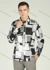 Wholesale Men's Casual Long Sleeve Button Down Geometric Print Shirt - Liuhuamall