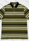 Wholesale Men's Green Black White Striped Polo Wholesale - 3-Button Collar, Short Sleeve, Cotton Blend, Bulk Orders - Liuhuamall