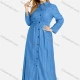 Wholesale Women's Plus Size Casual Button Long Sleeve Maxi Denim Shirt Dress Sky Blue Clothing Wholesale Market Liuhua