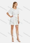 Wholesale Women's Round Neck Short Sleeve Swiss Dot Embroidered Ruffle Hem Plain Dress - Liuhuamall