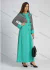 Wholesale Women's Elegant Long Sleeve Splicing Houndstooth Print Maxi Dress With Belt - Liuhuamall