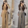 Wholesale Women's Casual Plain Long Sleeve Ribbed Button Down V Neck Top & Flare Leg Pants 2 Piece Set preview