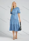 Wholesale Women's High Waist Button Front Layered Hem Short Sleeve Midi Shirt Dress - Liuhuamall