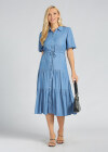 Wholesale Women's High Waist Button Front Layered Hem Short Sleeve Midi Shirt Dress - Liuhuamall
