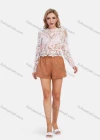 Wholesale Women's Sexy Floral Embroidery Guipure Lace Sheer Long Sleeve Blouse - Liuhuamall