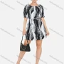 Wholesale Women's Elegant Wave Print Round Neck Puff Sleeve Short Dress preview