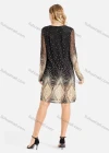 Wholesale Women's Elegant Allover Print Round Neck Sheer Mesh Long Sleeve Short Dress - Liuhuamall