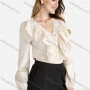 Wholesale Women's Casual Plain Lantern Sleeve V-Neck Lace Ruffle Trim Blouse preview